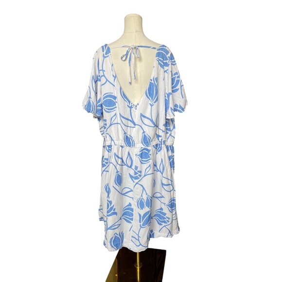 Lane Bryant Floral Midi Linen Summer Dress Size 24 White Blue Tropical Hawaiian - Picture 6 of 11